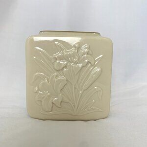 Lenox Ivory Porcelain Vase Embossed Lily Floral Design Made in USA Vintage